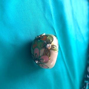 Enamel ring and multicolored necklace.